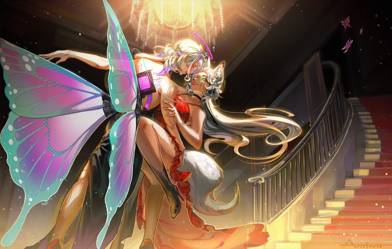 Ender dancing in a golden ballroom, by AriaLavie