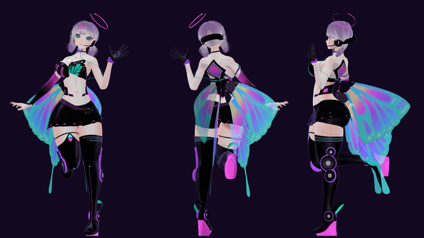 3D model turnaround, front, side and back